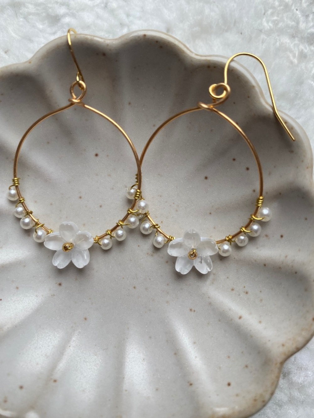 Cherry Blossom Hoop Earrings with Faux Pearl
